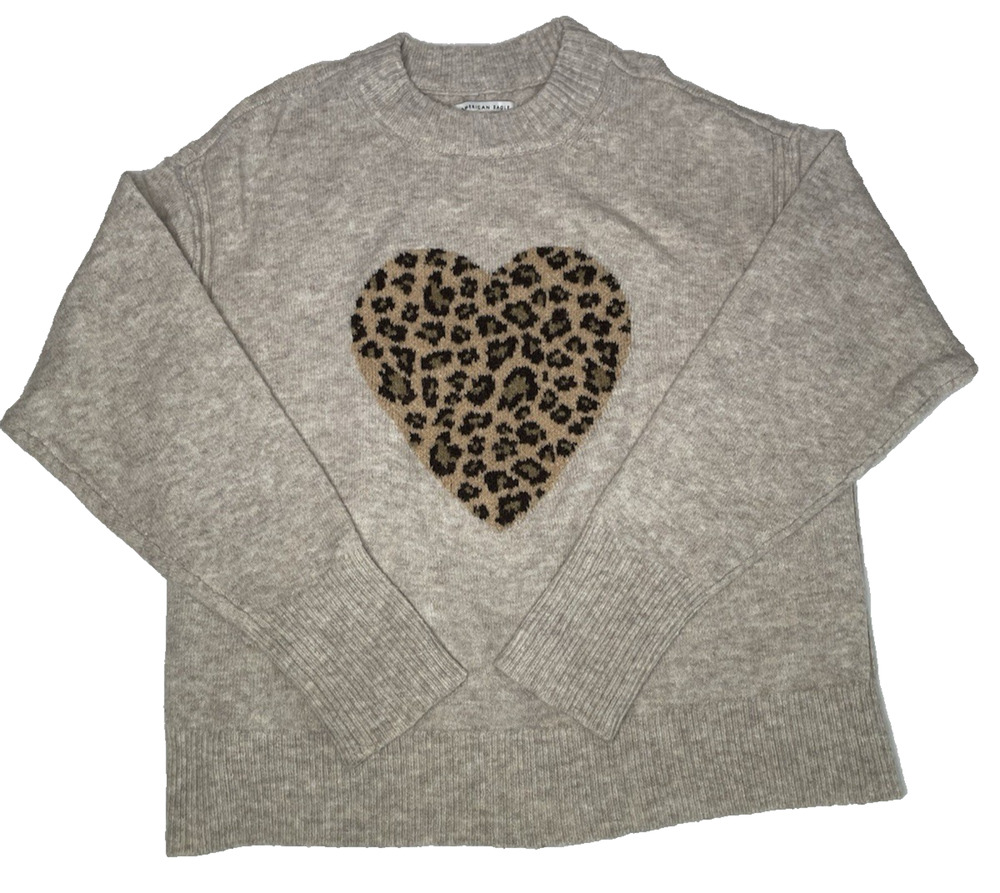 American Eagle Beige Leopard Heart Knit Sweater Women’s Small